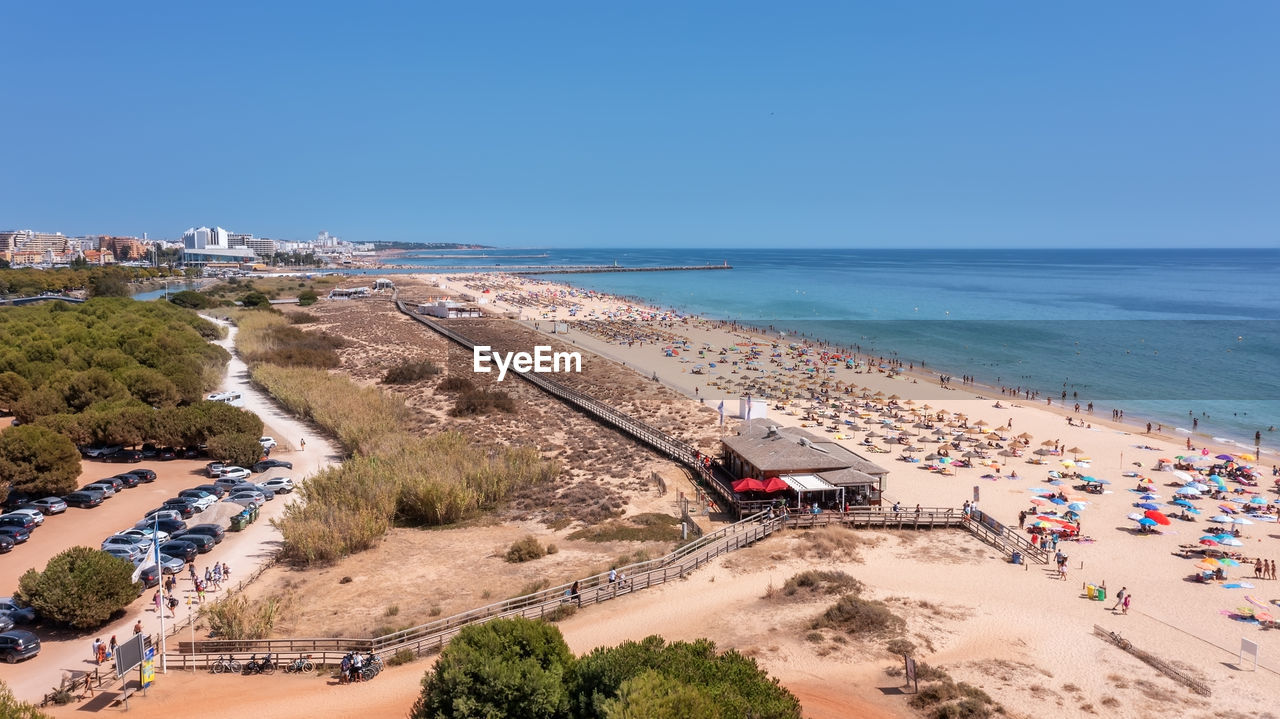 HIGH ANGLE VIEW OF SEA AGAINST CLEAR SKY