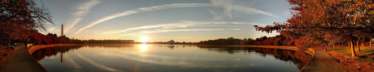 Panoramic view of calm lake during sunset