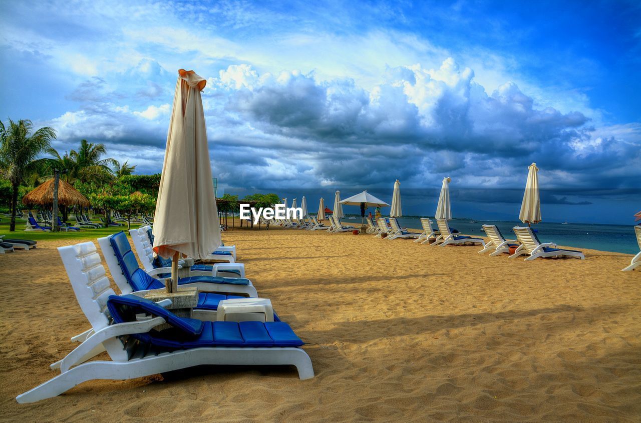 Deck chairs on beach