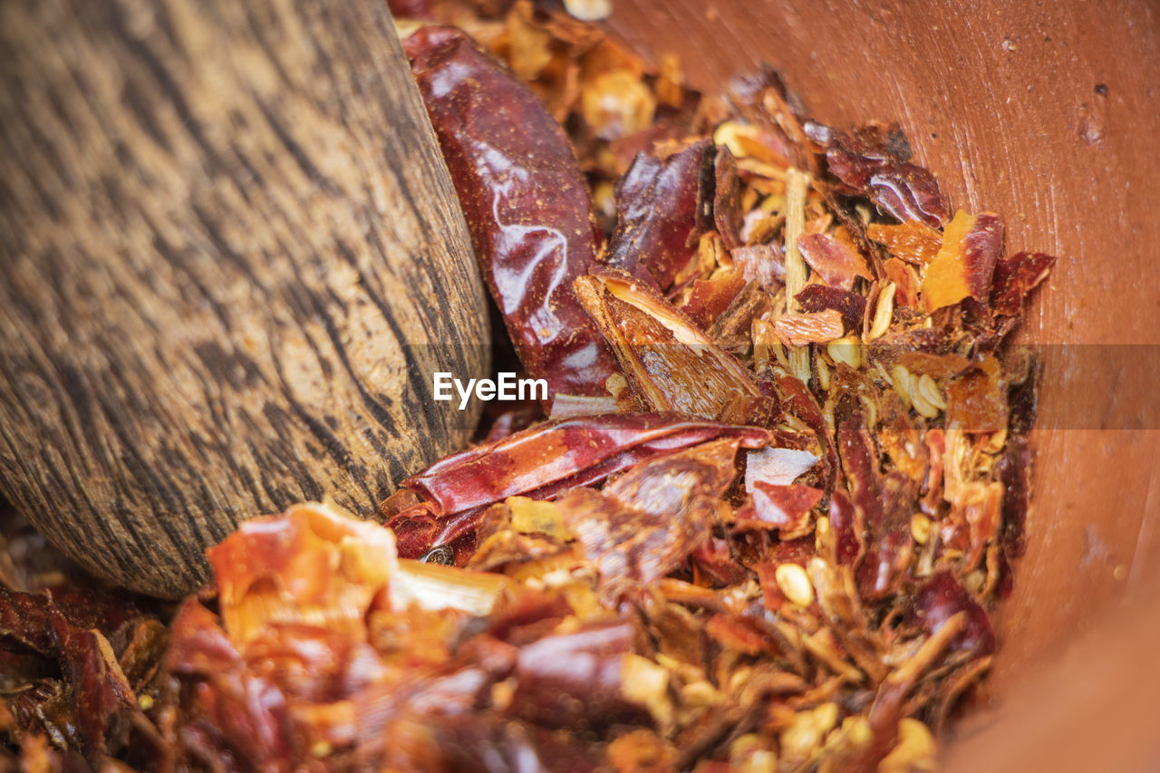 High angle view of chopped vegetables on wood