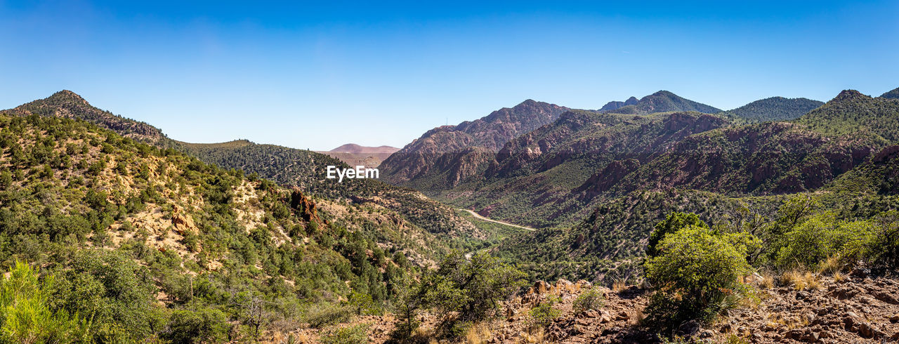 PANORAMIC VIEW OF LANDSCAPE AGAINST CLEAR BLUE SKY