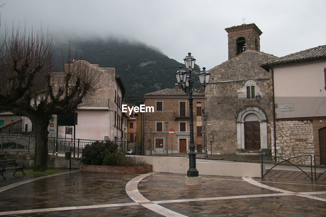 Rainy day on pioraco medieval village