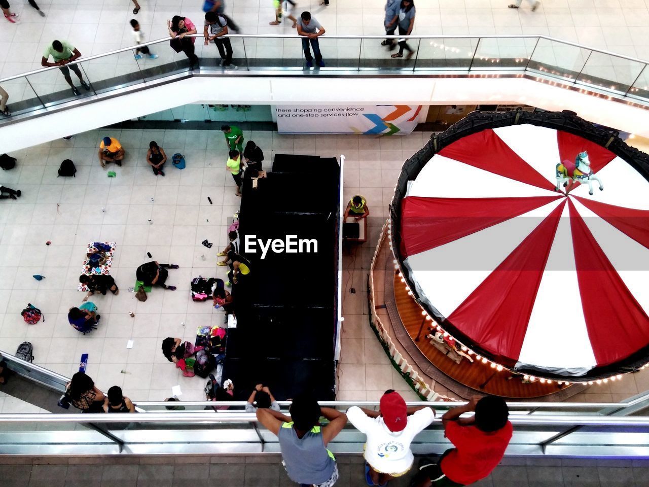 High angle view of carousel at shopping mall