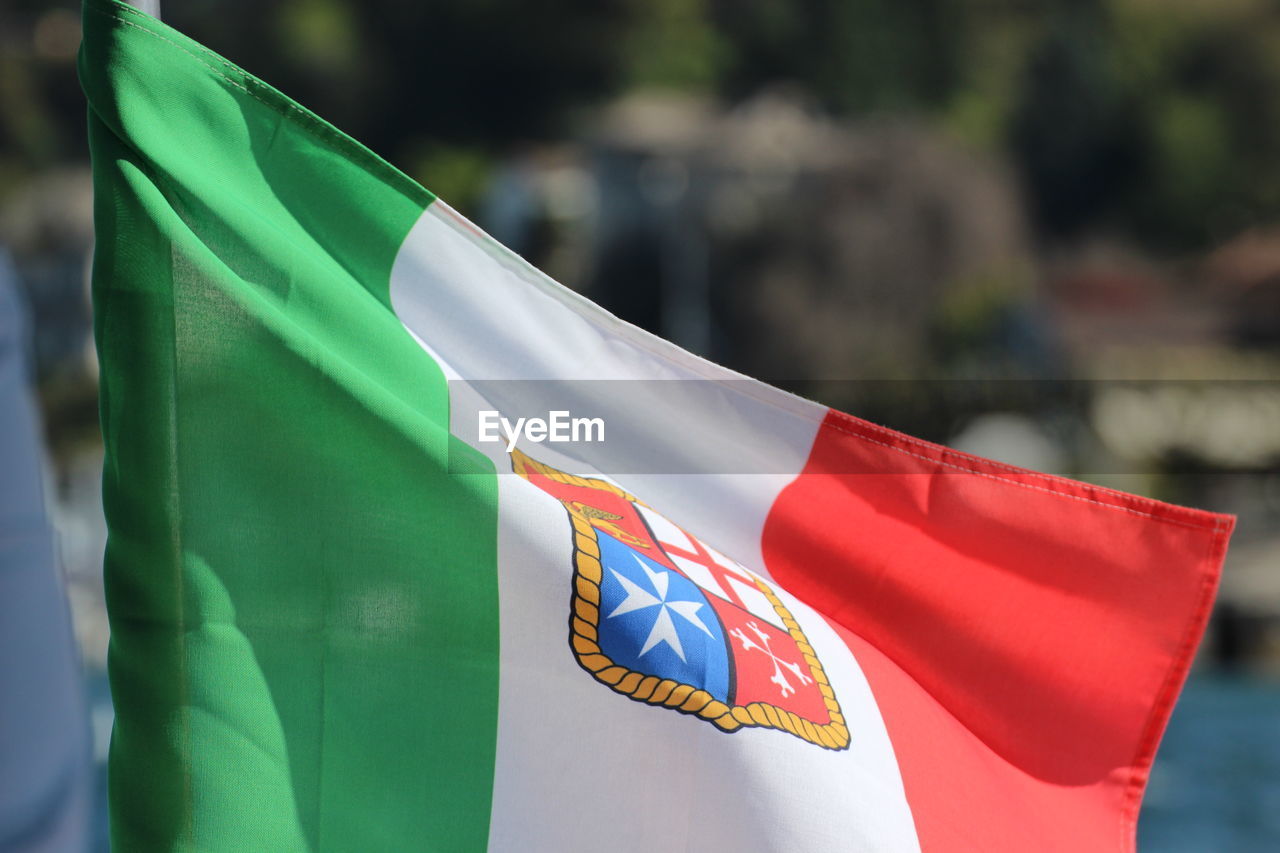 Close-up of italian flag on a boat on lago maggiore