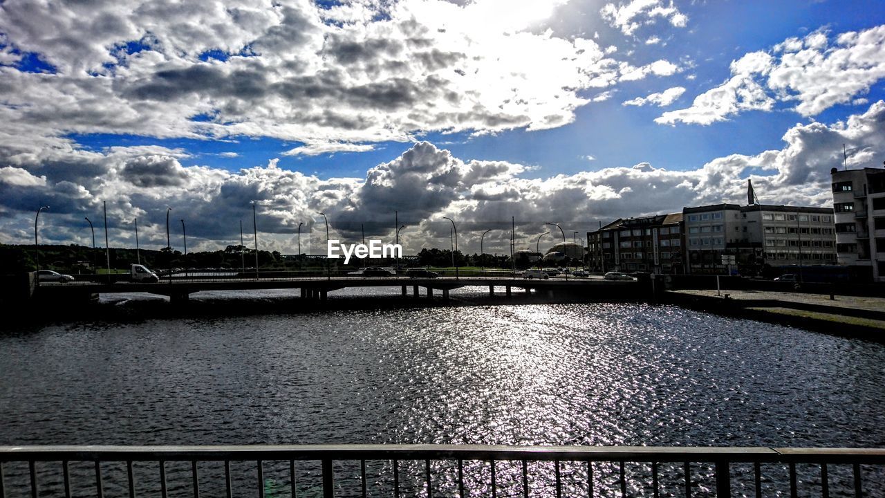 VIEW OF RIVER WITH BUILDINGS IN BACKGROUND