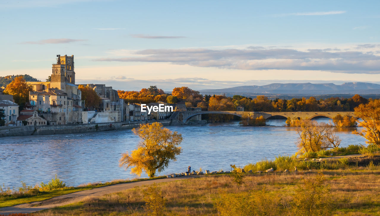 Pont-saint-esprit over the rhone river in occitanie. photography taken in autumn in france