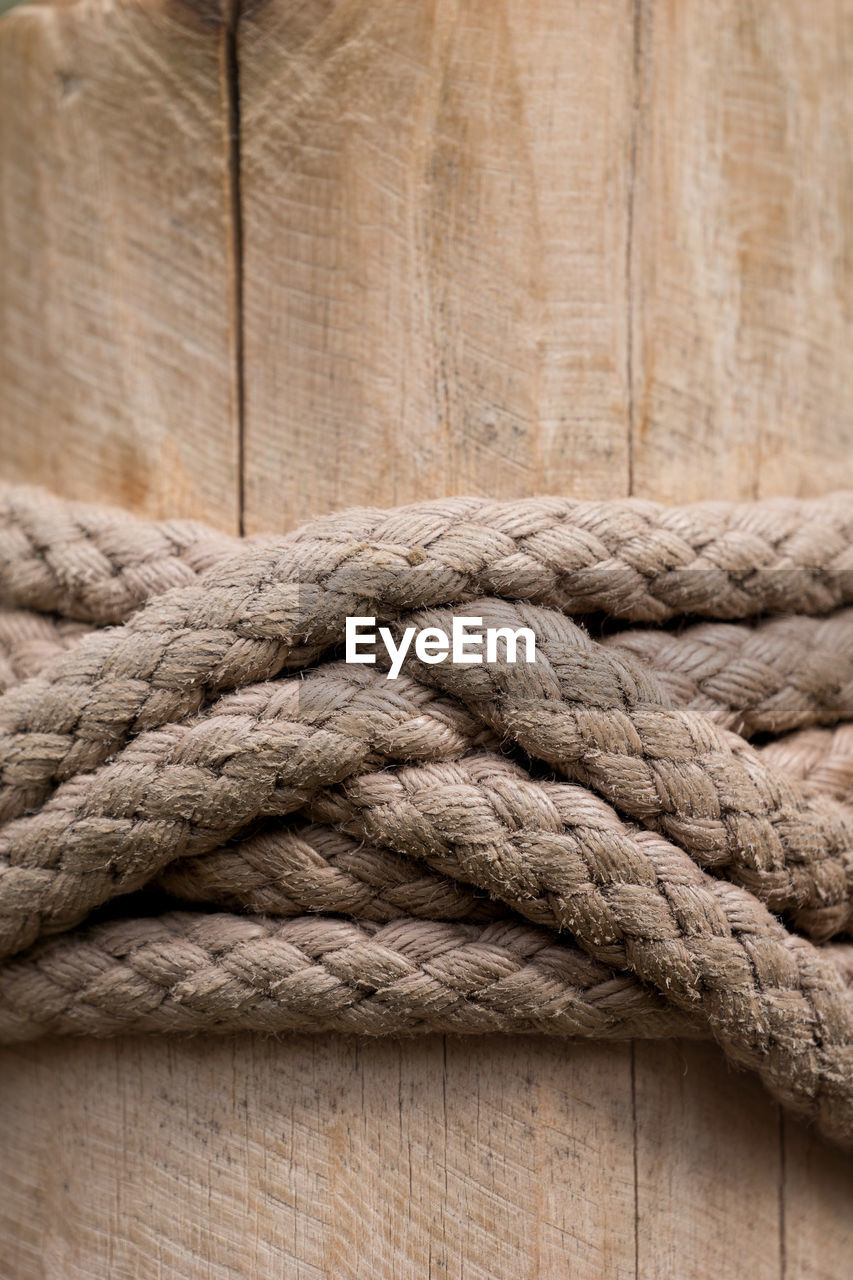 Close-up of wool on wooden table