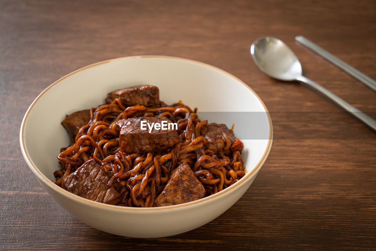 high angle view of food in plate on table