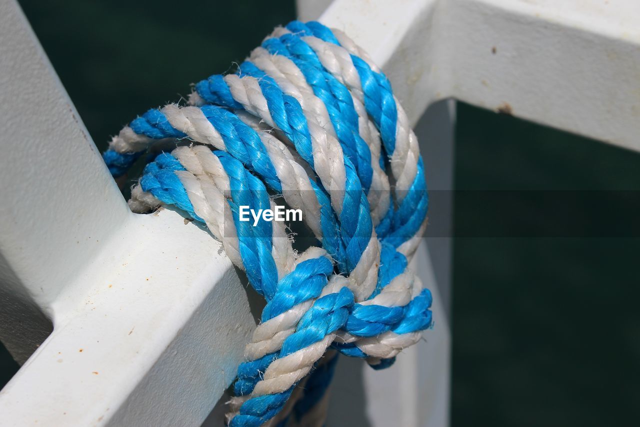 High angle view of blue rope