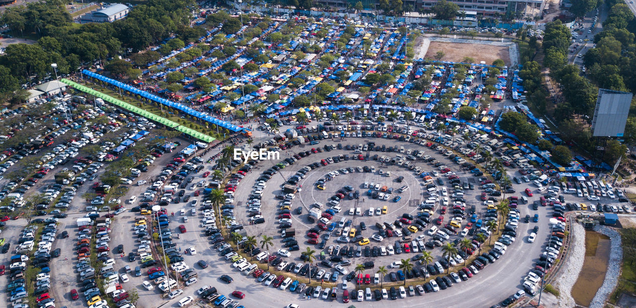 High angle view of cars parked in parking lot
