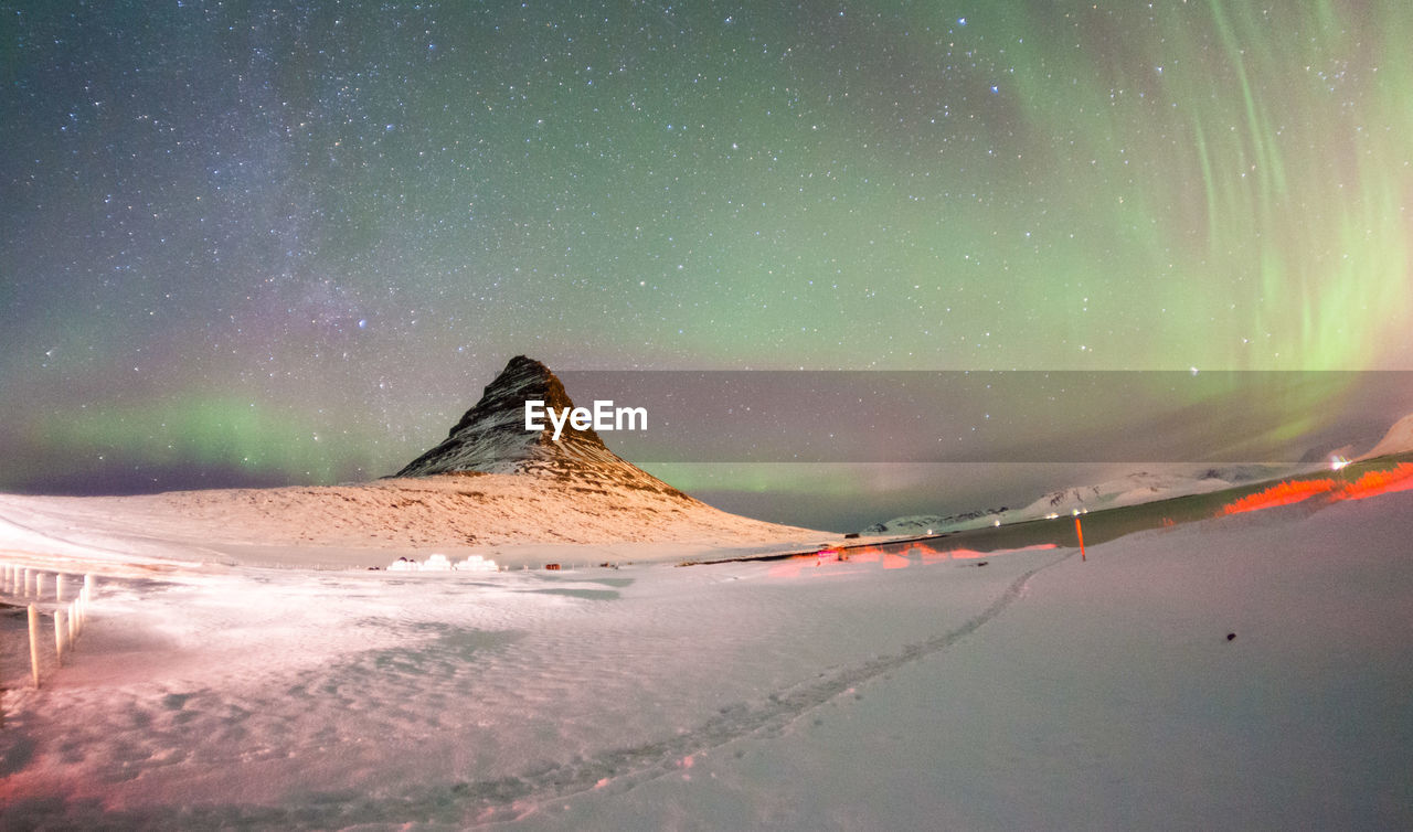 SCENIC VIEW OF SNOW COVERED LAND AGAINST SKY