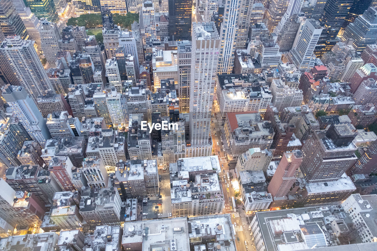 High angle view of buildings in city new york 