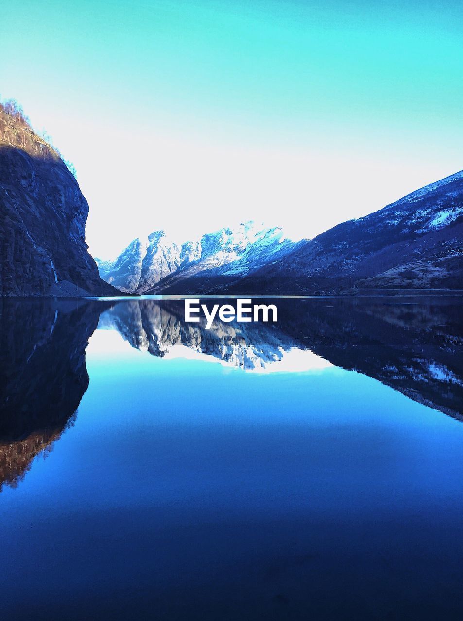 Scenic view of lake against clear sky