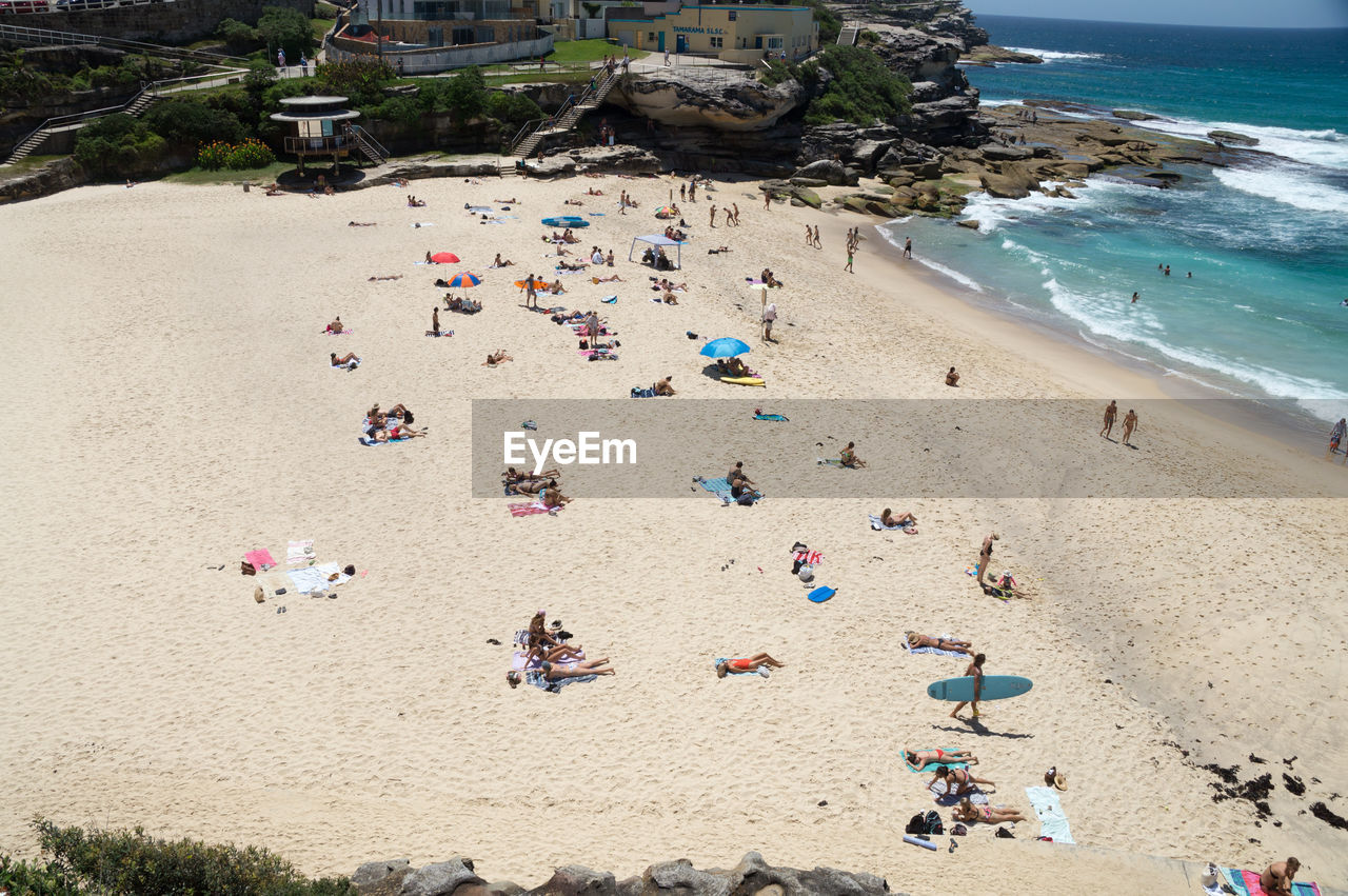 High angle view of people on beach