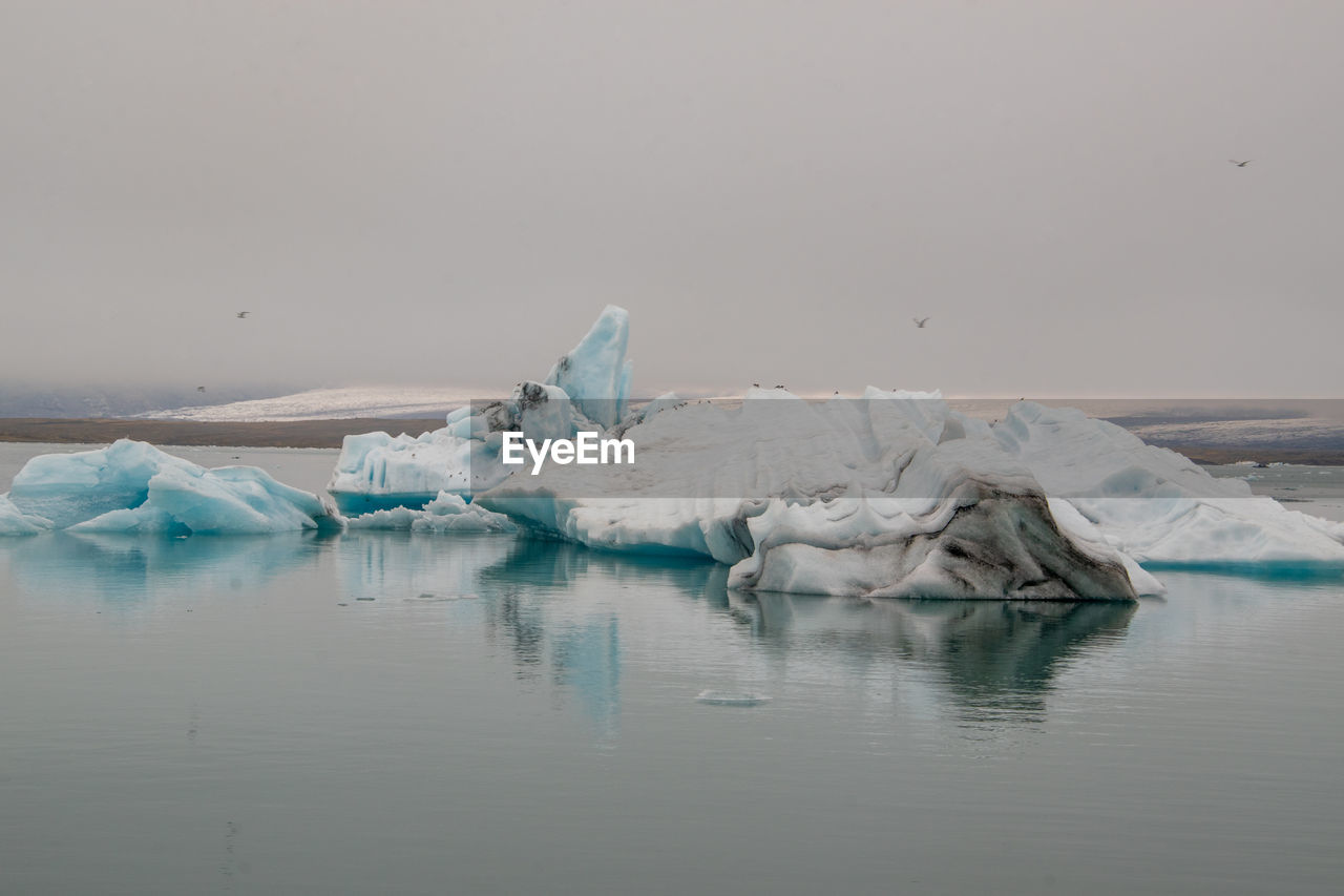 FROZEN LAKE AGAINST SKY DURING WINTER