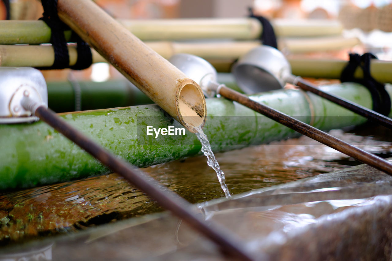 Bamboo dippers in pond