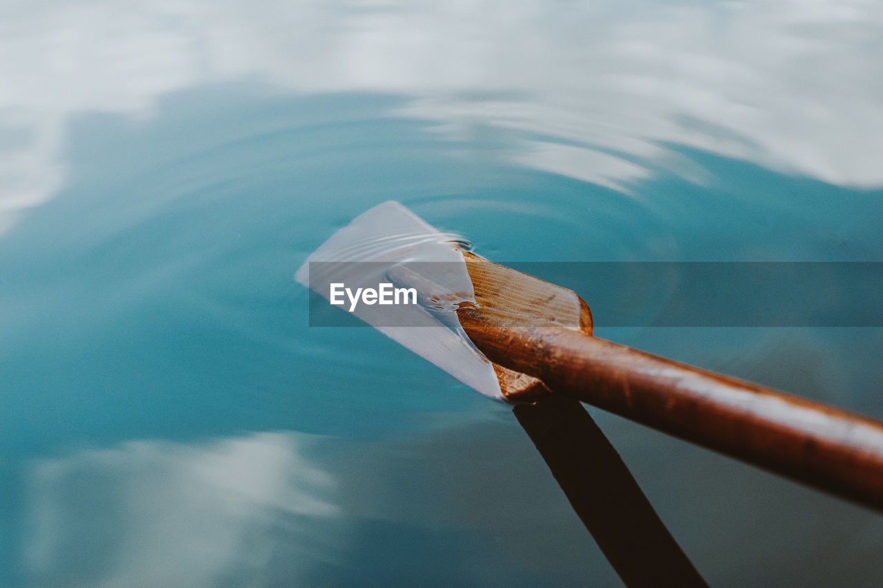 High angle view of oar in lake