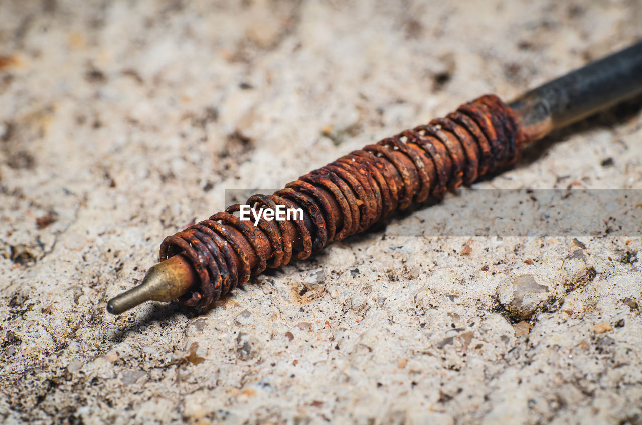 Inside the old pen with rust on the spring and placed on the cement floor.