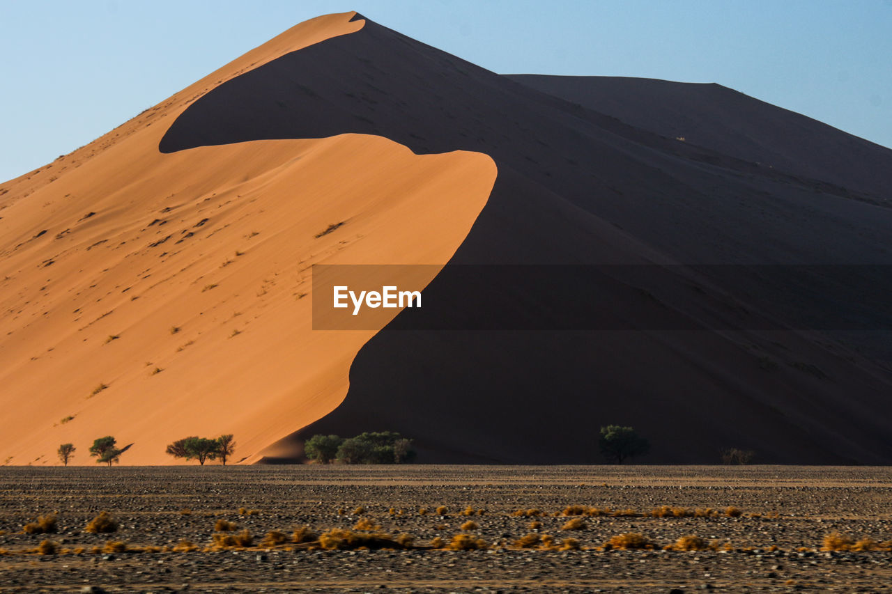 Scenic view of desert against clear sky