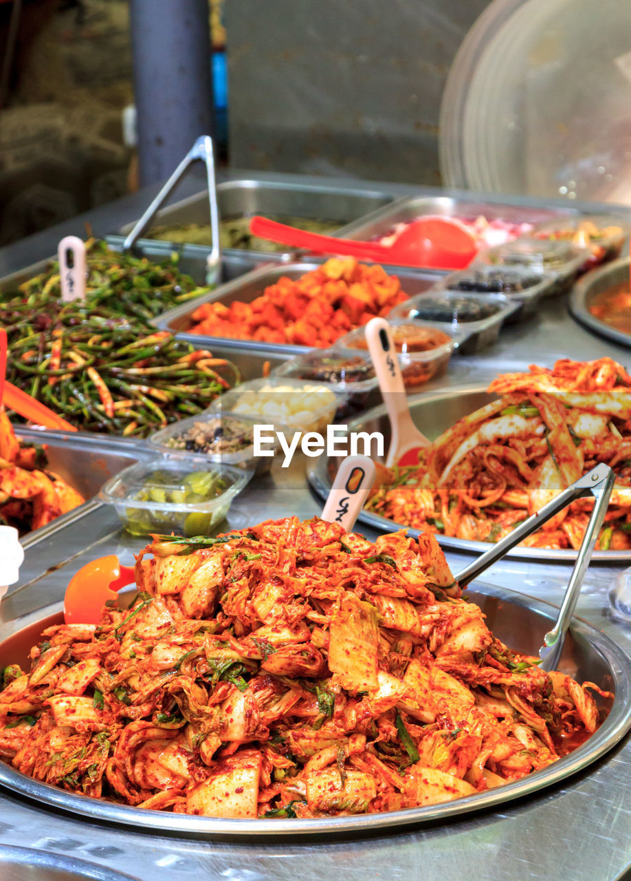 Various food for sale at market stall