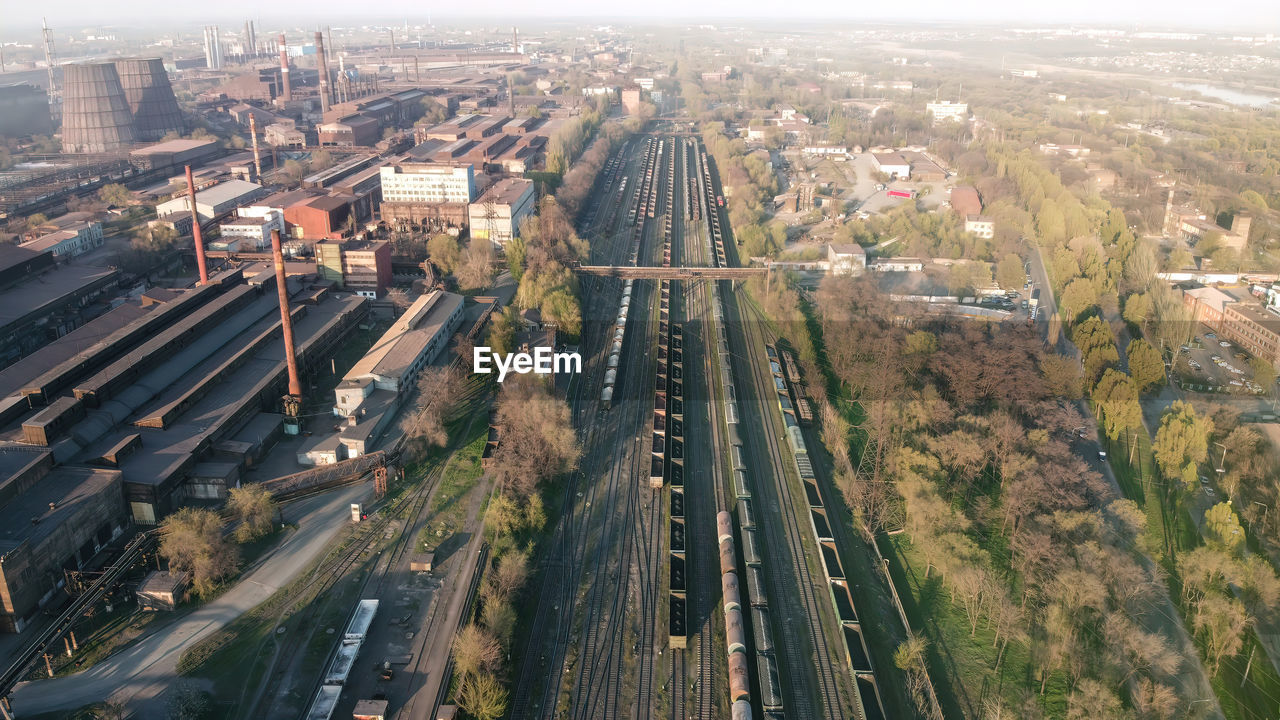 Aerial top view to railway cylindrical tank shipping containers rail way art artistic composition