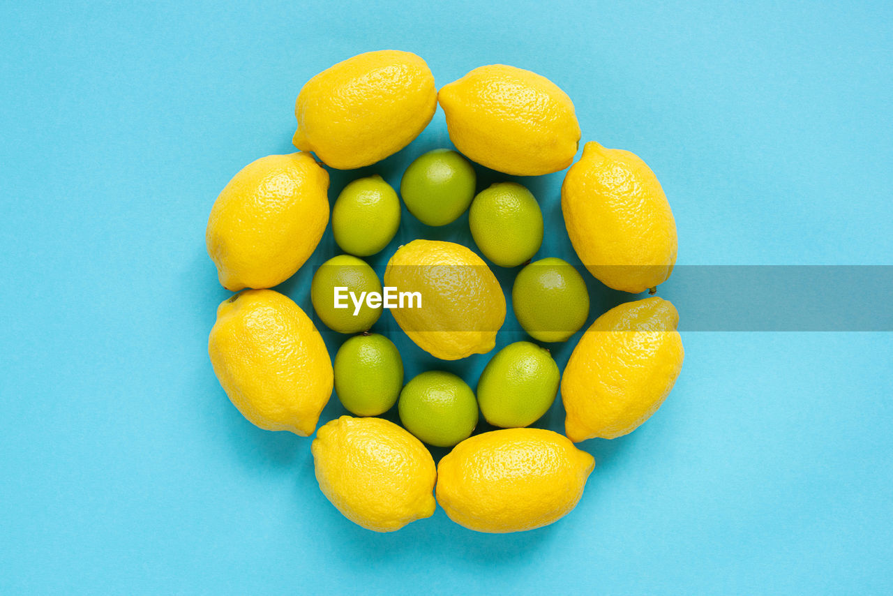 high angle view of lemons in bowl on table