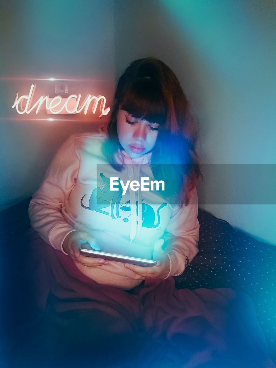 Portrait of woman with text