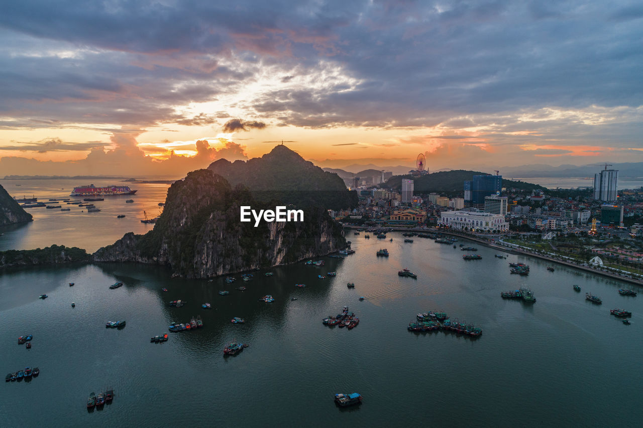 Panoramic view of sea against sky during sunset