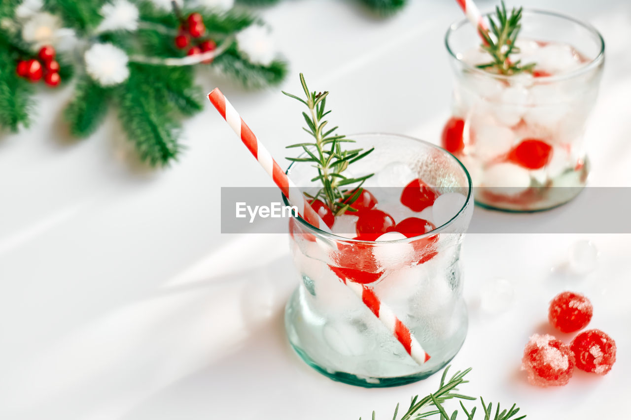 Christmas cranberry cocktail. refreshing alcoholic drink with berries for winter holidays party