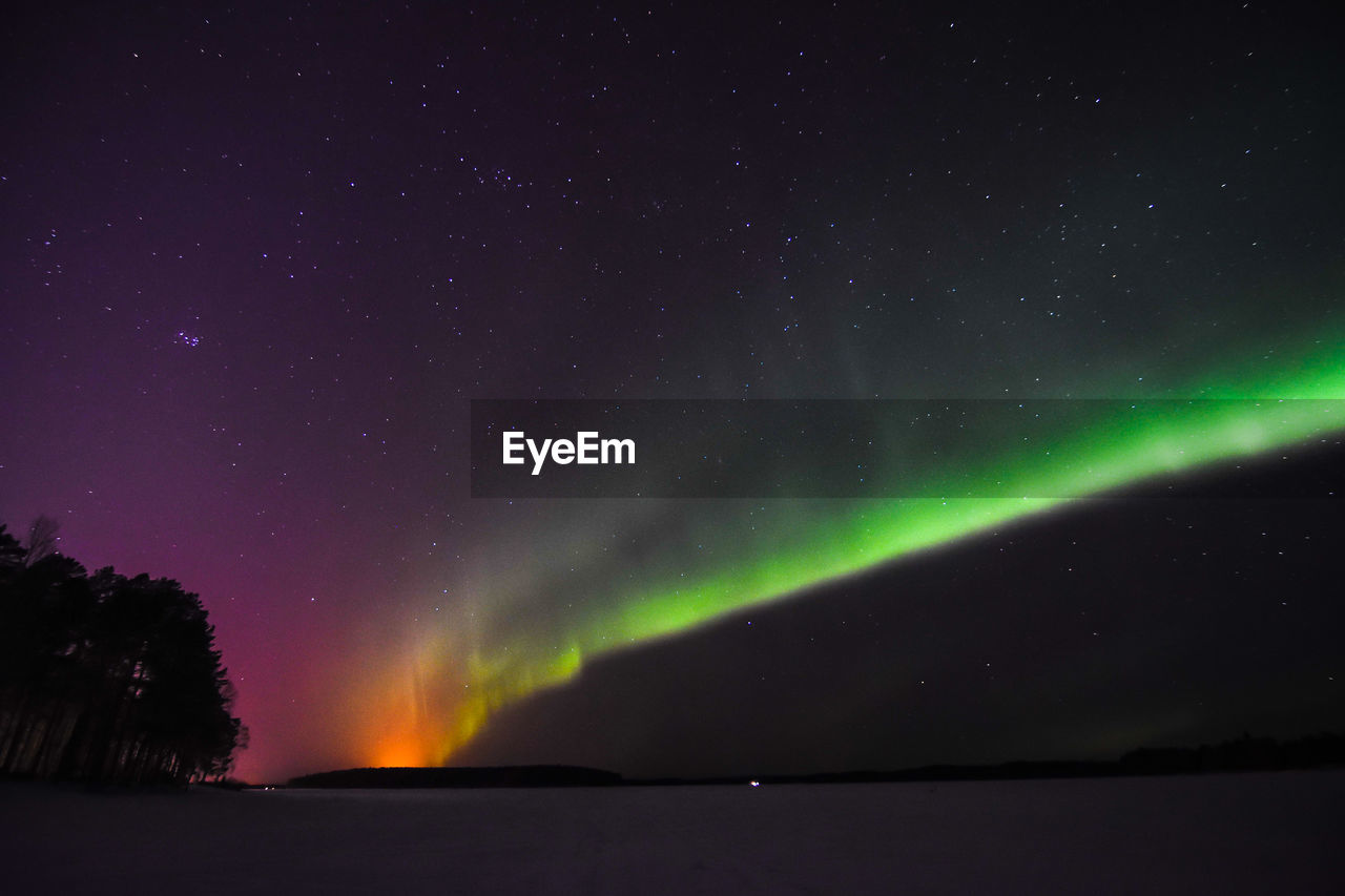 Low angle view of auroraa against sky at night