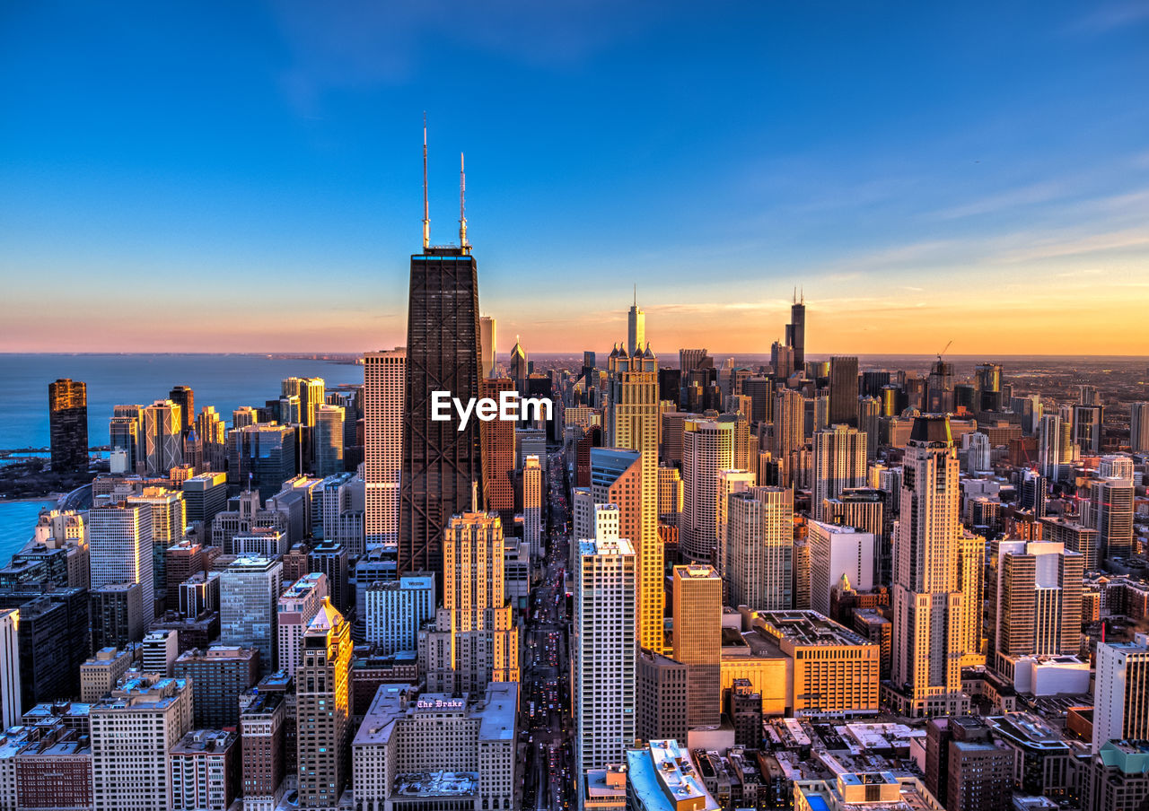 High angle view of buildings in city