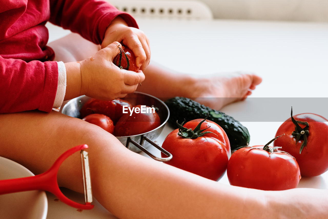 Close-up of girl holding tomatoes