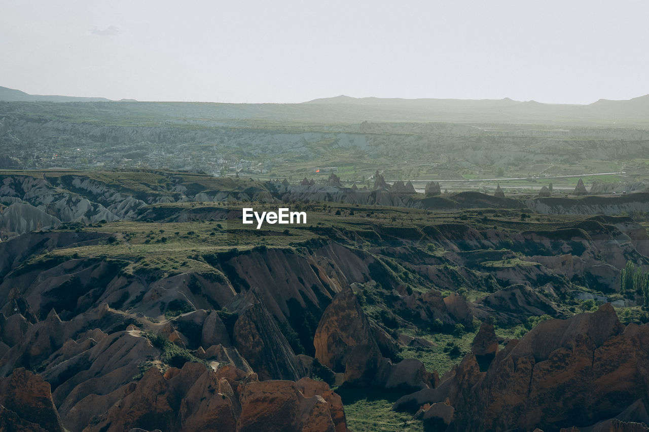 Aerial view of landscape against clear sky