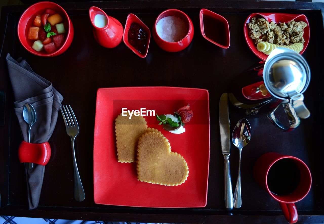 Directly above view of brunch on table