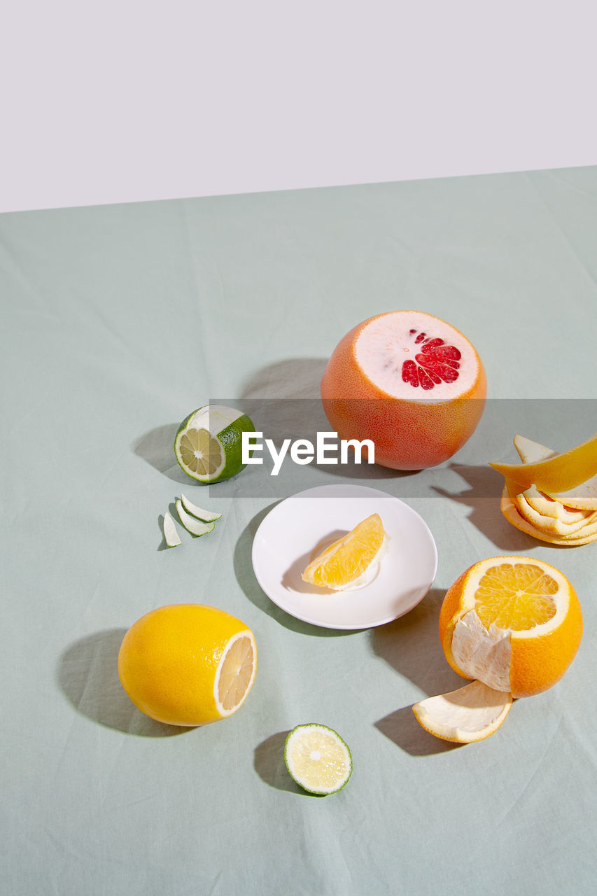 High angle view of breakfast on table