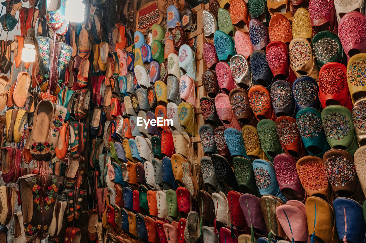 FULL FRAME SHOT OF SHOES FOR SALE AT MARKET