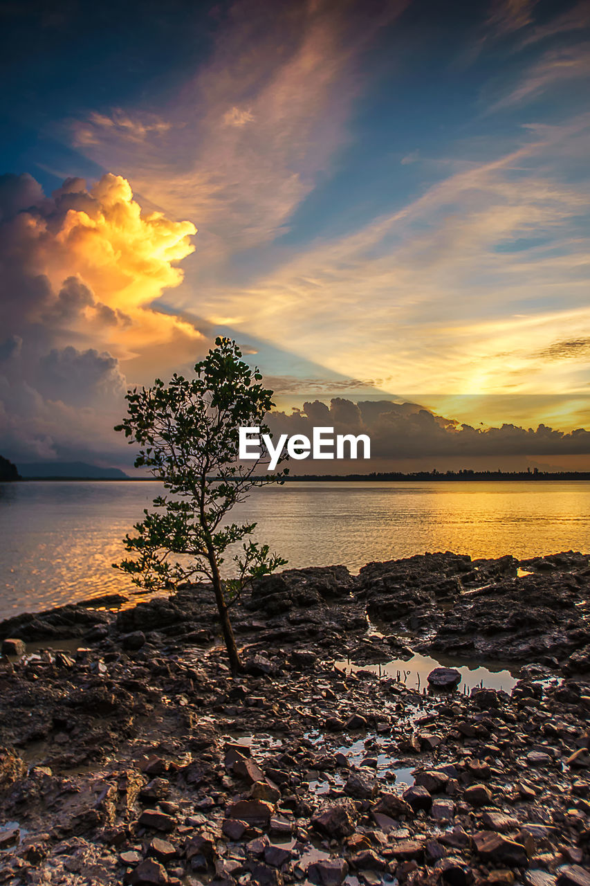 Scenic view of sea against sky at sunset