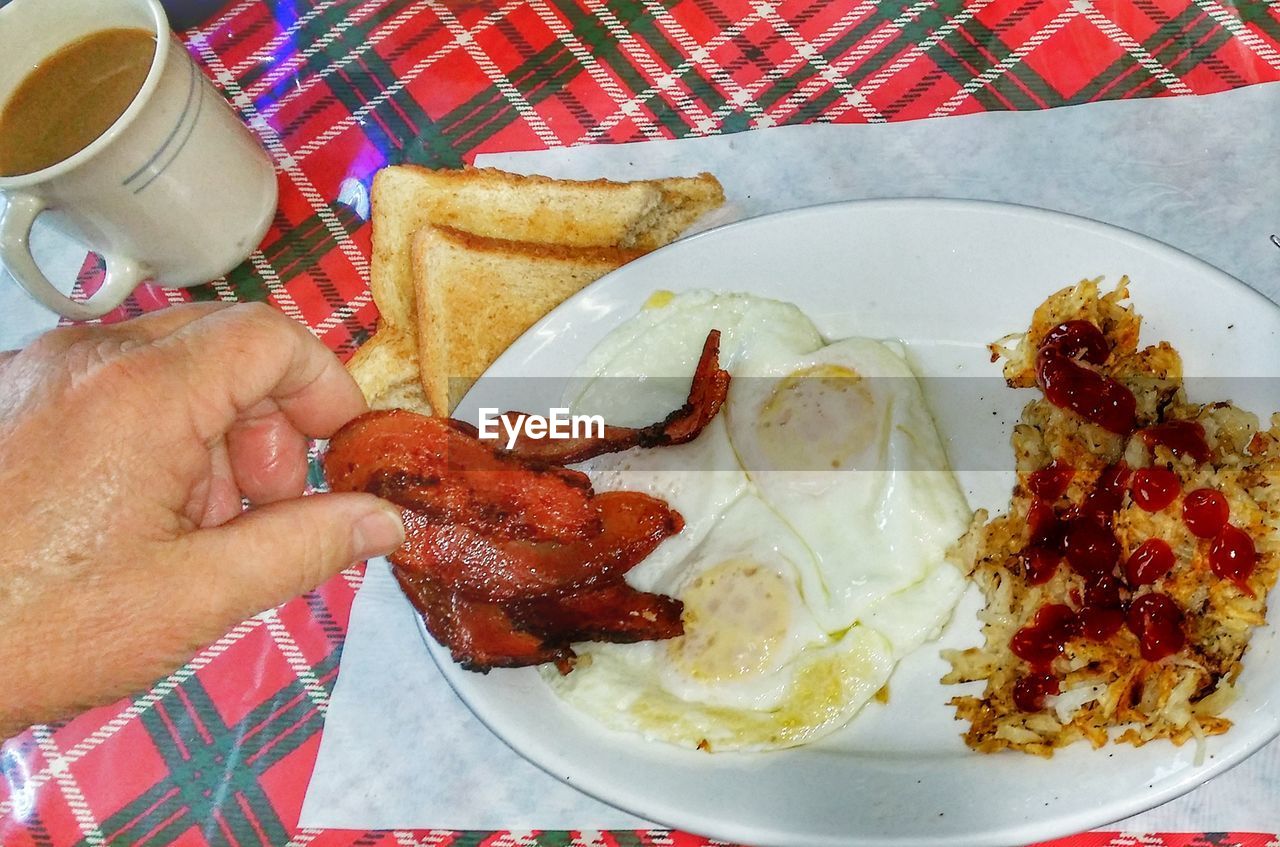 CLOSE-UP OF MAN HOLDING FOOD