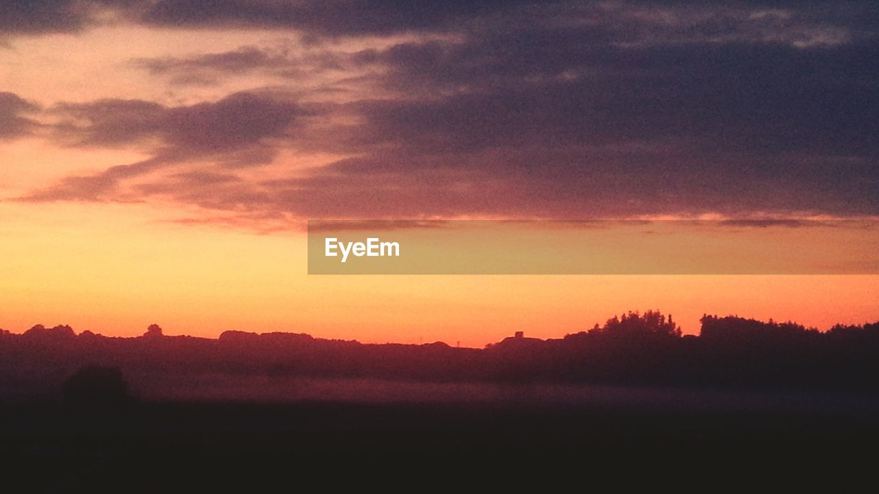 SILHOUETTE OF TREES ON LANDSCAPE AT SUNSET