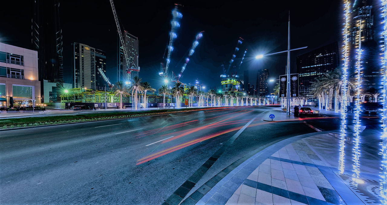 Light trails on city street at night