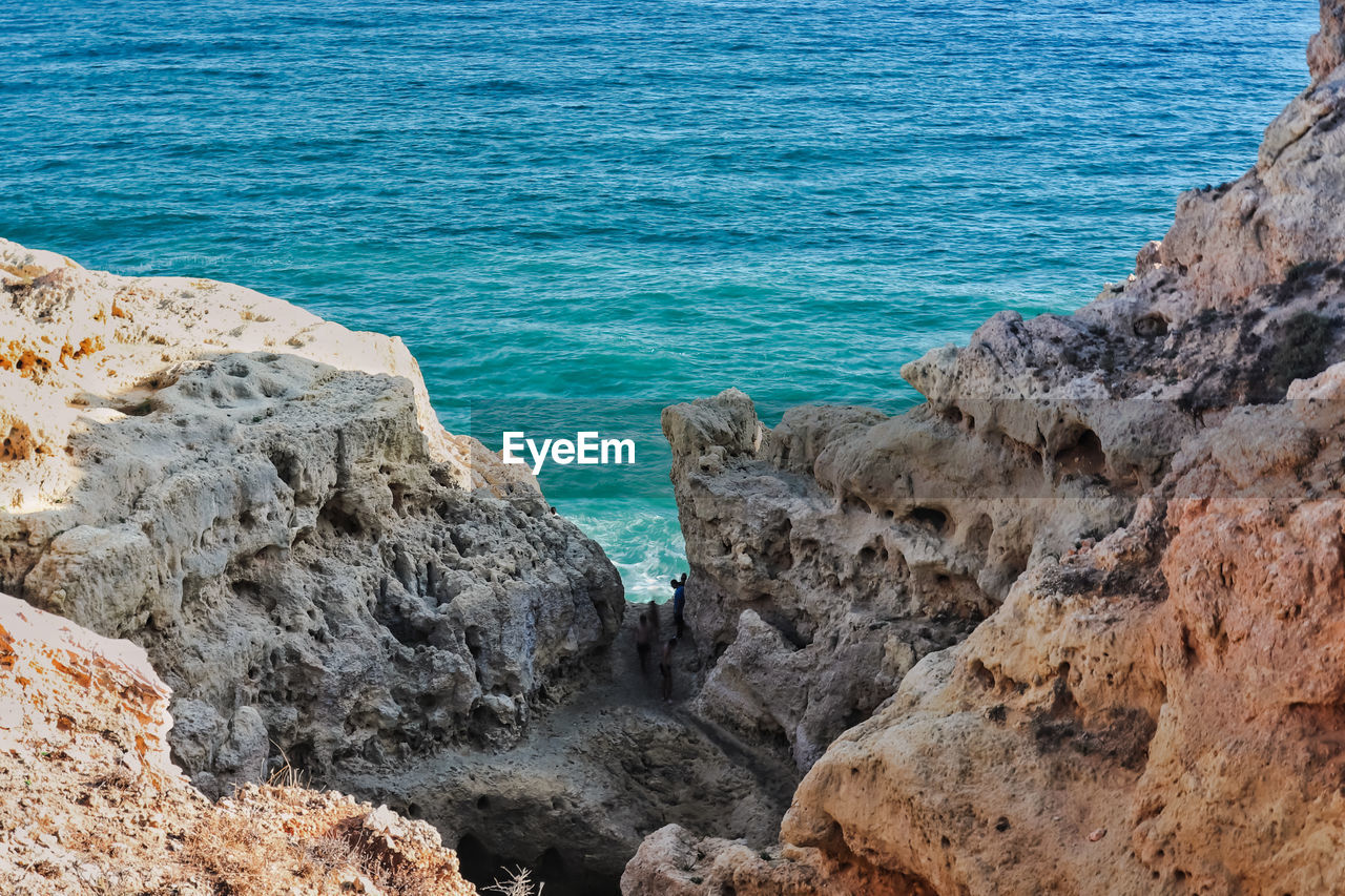 High angle view of rocks on beach