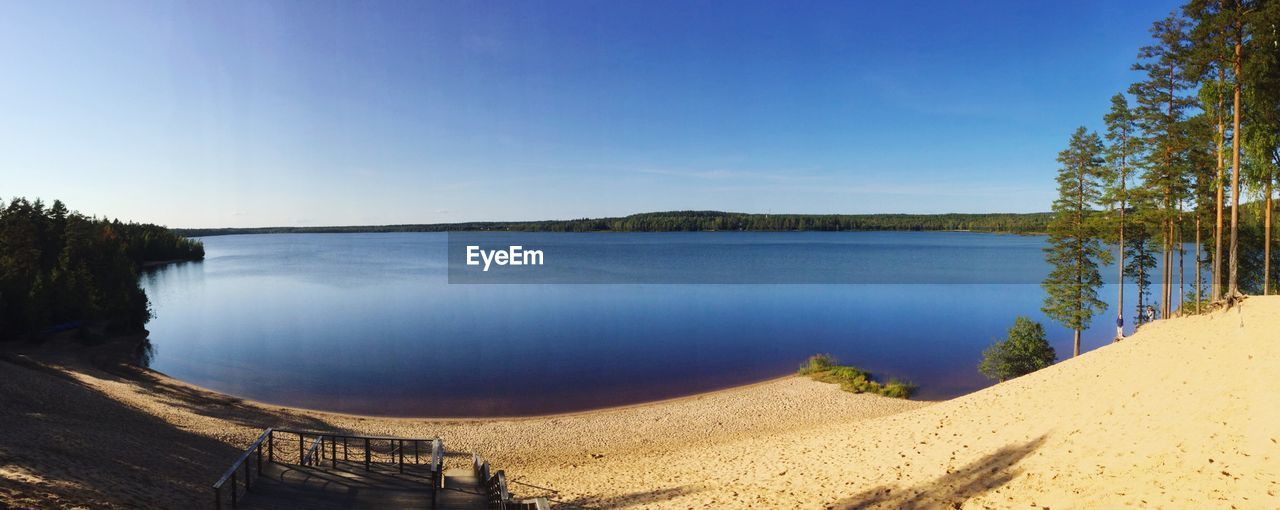 PANORAMIC VIEW OF LAKE AGAINST CLEAR SKY