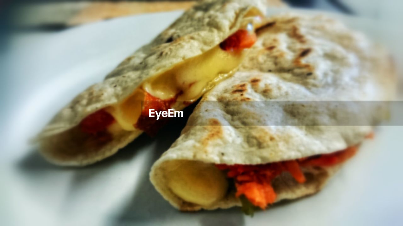 Close-up of tortillas served in plate