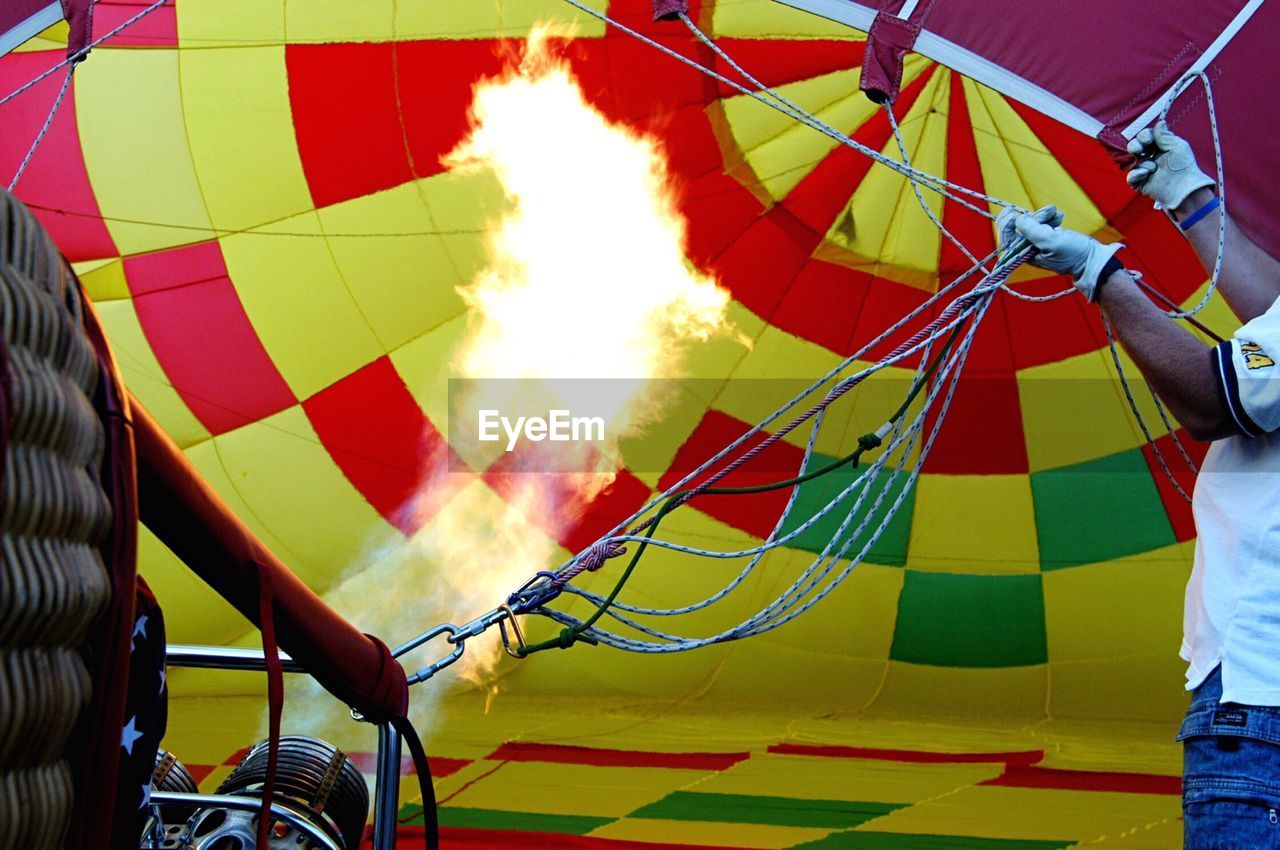 Fire burning at hot air balloon