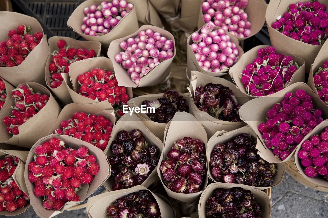 HIGH ANGLE VIEW OF FLOWERING PLANTS IN MARKET