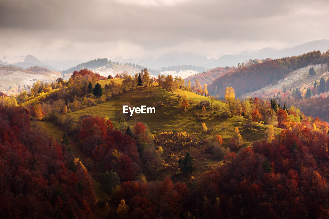 Scenic view of landscape against sky during autumn