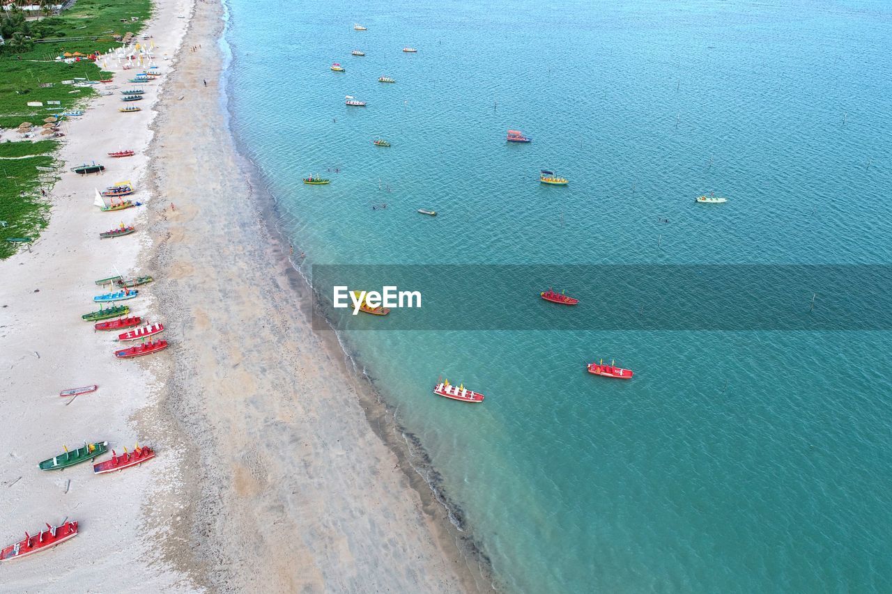 High angle view of boats in sea