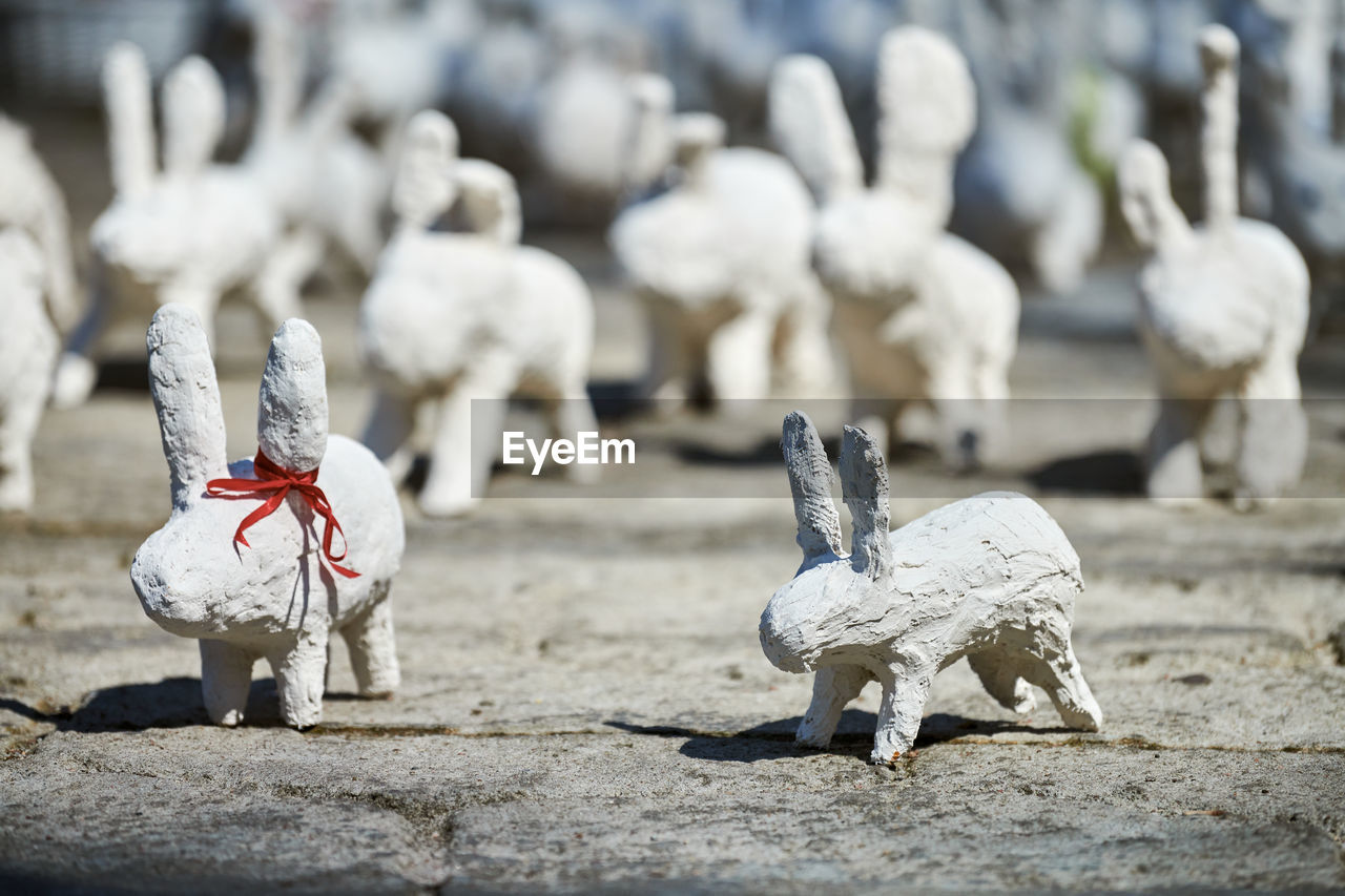 high angle view of figurines on field
