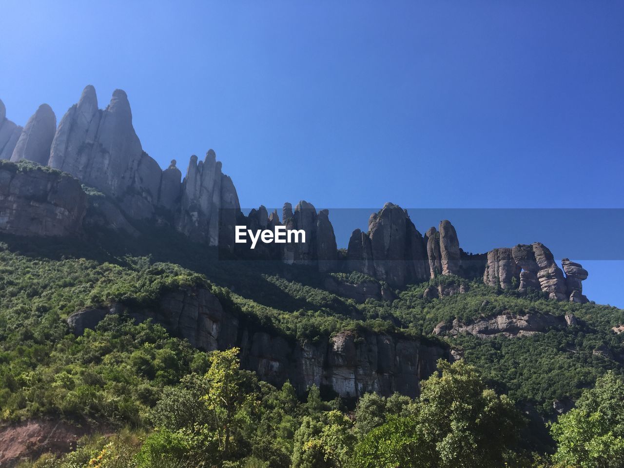 Scenic view of rocky mountains against clear sky