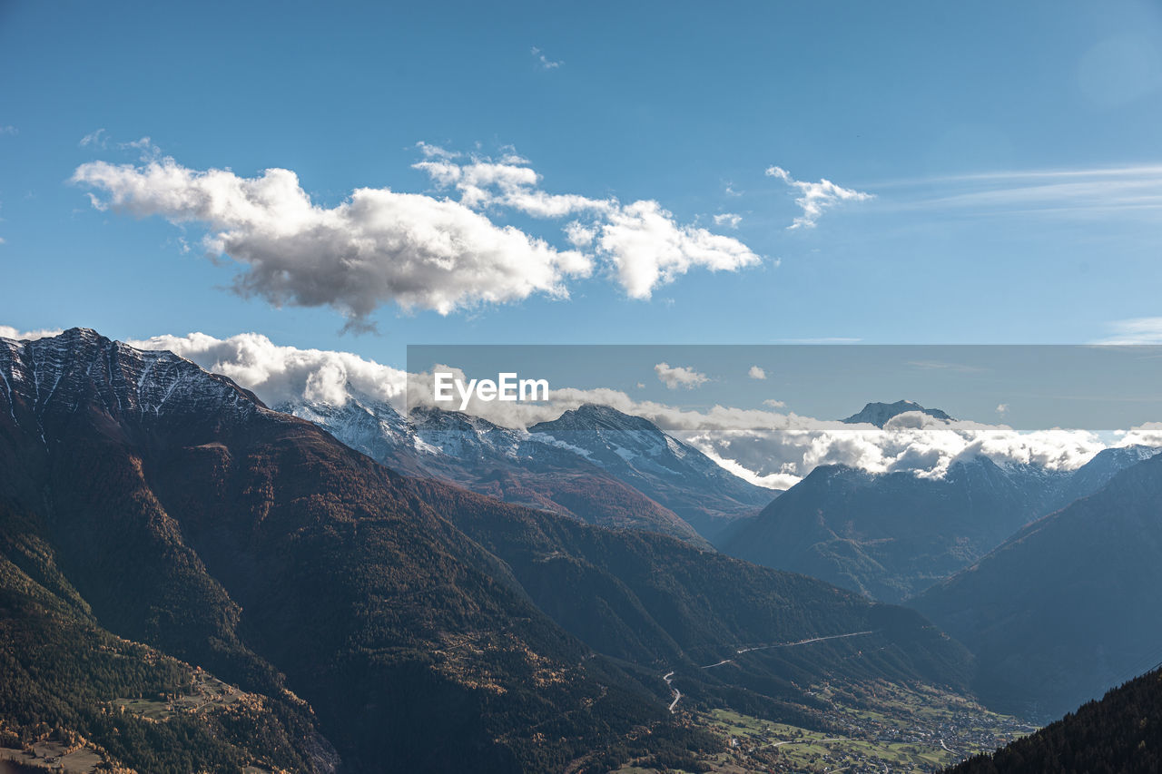 Scenic view of snowcapped mountains against sky